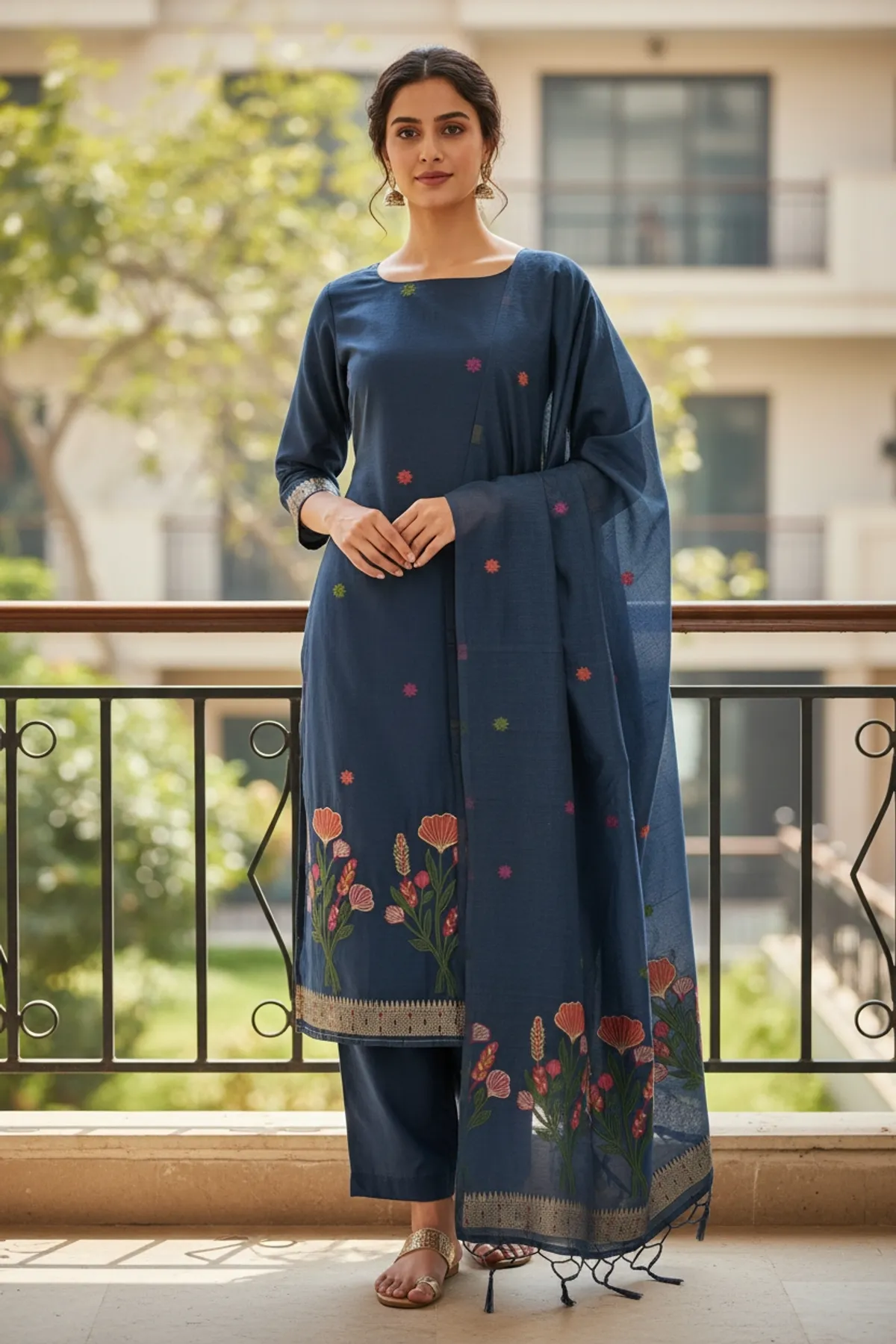 Banarasi Suits – Silky Cotton Tilfi Meena & Zari Woven with Dupatta – Navy Blue